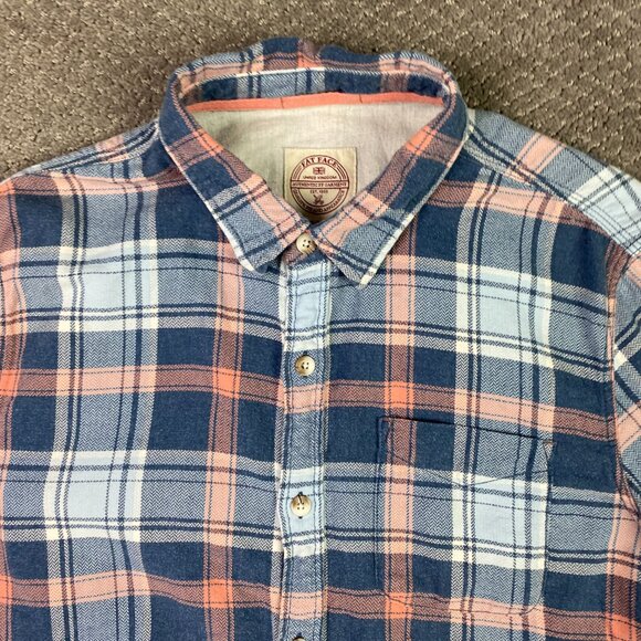 Fat Face Flannel Shirt Men's Large Plaid Check Cotton Iced Blue Pink Button Up - Picture 3 of 16